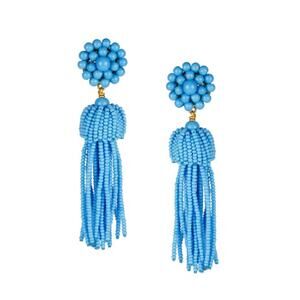 Lisi Lerch Tassel Earrings Turquoise Blue Pierced Dangle Beachy Beaded Summer